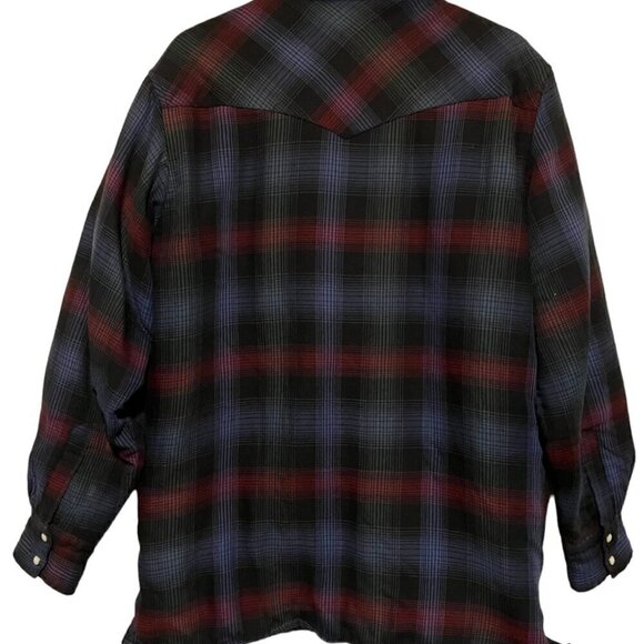 Vtg Wrangler Plaid Jacket 2X Shacket Quilted Pearl Snap Pockets Utility Chore - Picture 4 of 4